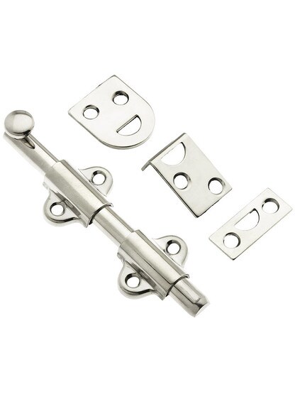 4 inch Light Duty Surface Bolt In Solid Brass in Polished Nickel.